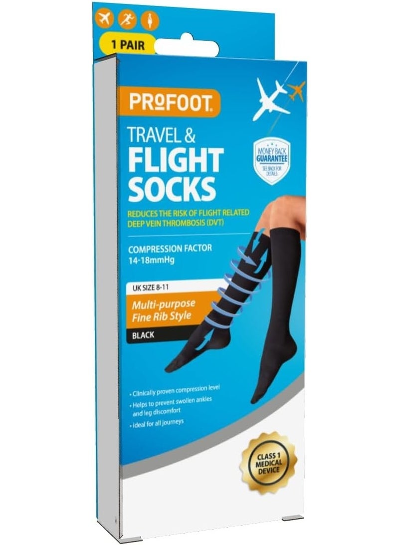 ProFoot Travel & Flight Black Socks Multi-Purpose Fine Rib Style Reduces The Risk Of Dvt Compression Factor 14-18mmhg 8-11 Uk Size 1 Pair - Image 2